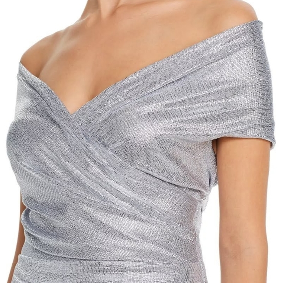 🔥Eliza J Metallic Silver Off-the-Shoulder Evening Gown - Picture 5 of 15